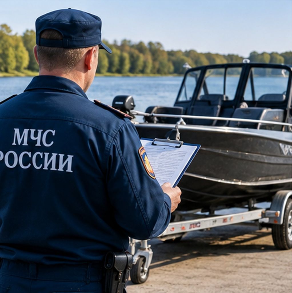 Проверка документов на лодку инспектором ГИМС
